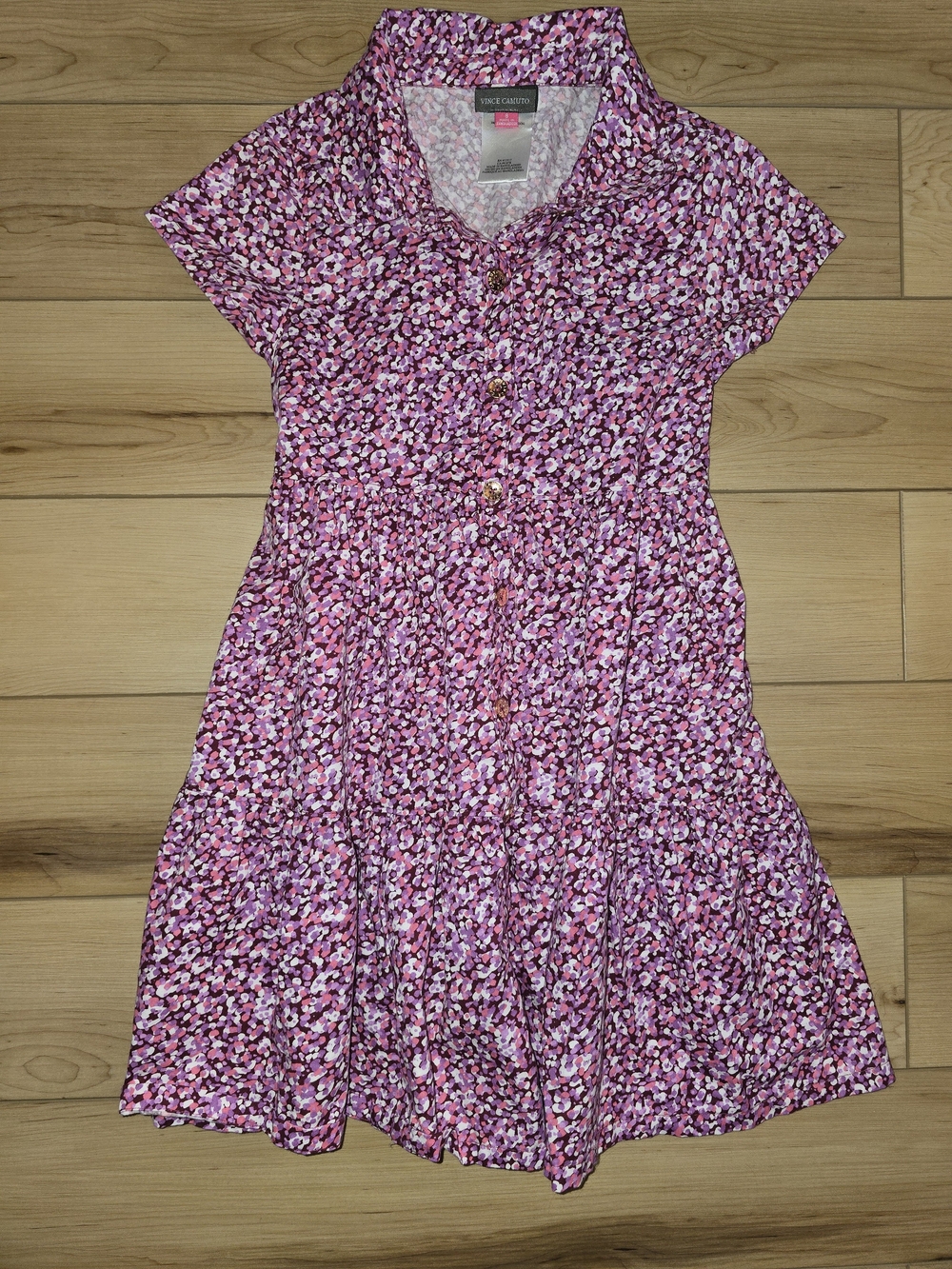 Vince Camuto Pink Floral Short-Sleeve Button Dress